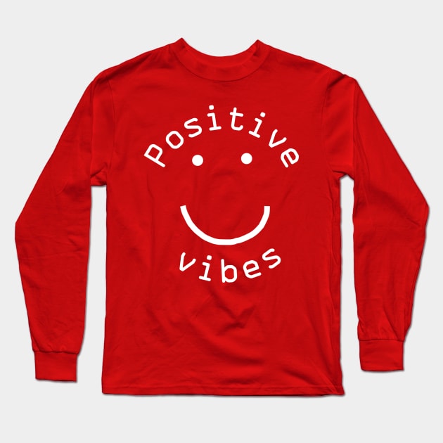 Positive Vibes Smiley Face White Long Sleeve T-Shirt by ellenhenryart